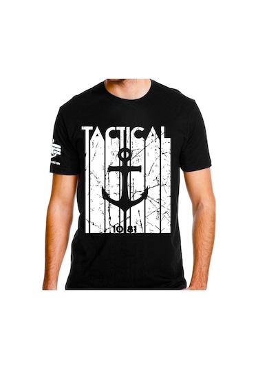 Alfa Giyim Tactical Çapa Baskılı Tişört Siyah