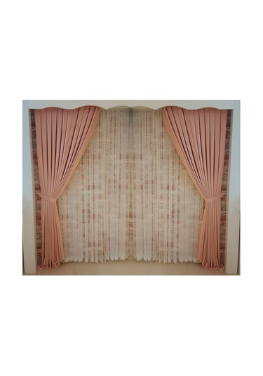 Açık Pudra Renk Fon Kadife Perde Çift Kanat 1/3 Sık Pileli Dikim V-24 Pudra - Krem