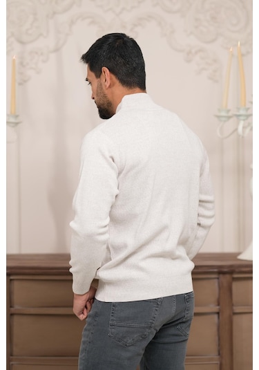 Woolen World Balıkçı Yaka Kalın Yünlü Erkek Triko Kazak Krem