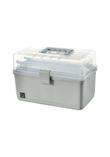 Wezone Büyük Kapasiteli Ev Tipi Tıbbi Sandık, 3 Katlı Şeffaf İlaç Saklama Kutusu, Su Geçirmez, Taşınabilir Gri Renk Gri