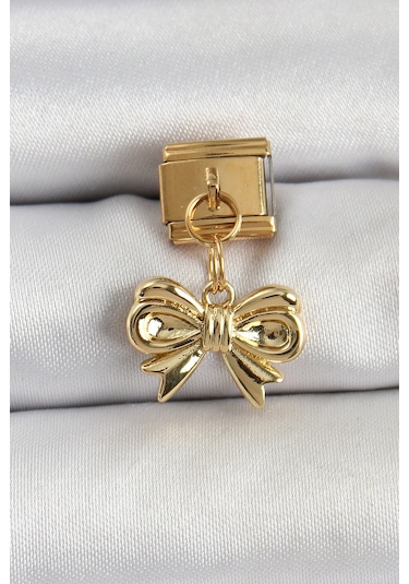 316l Çelik Sallantılı Fiyonk Model Gold Renk Charm Gümüş