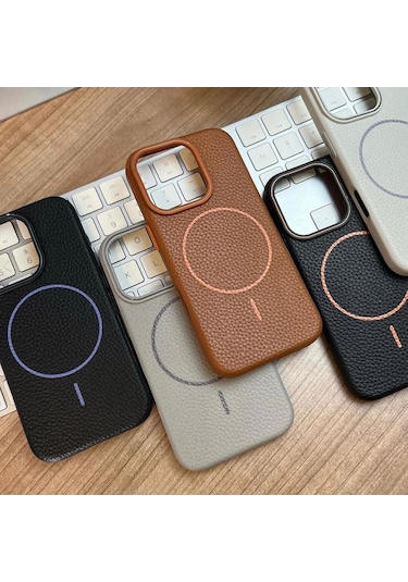 Apple Uyumlu iPhone 15 Plus Beats Magsafe Deri Görünümlü Silikon Kılıf Kapak Turuncu