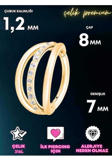 Helix, Tragus, Septum, Kulak Memesi İçin Zirkon Taşlı Çok Amaçlı Altın