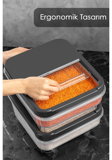 Meleni Home 2'li Mega Boy 12 Lt Kayar Kapaklı Bakliyat Erzak Saklama Kabı Un Çay Şeker Saklama Kutusu Antrasit