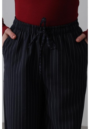 Beli Lastikli Bol Paça Pantolon - Lacivert-beyaz Lacivert - Beyaz
