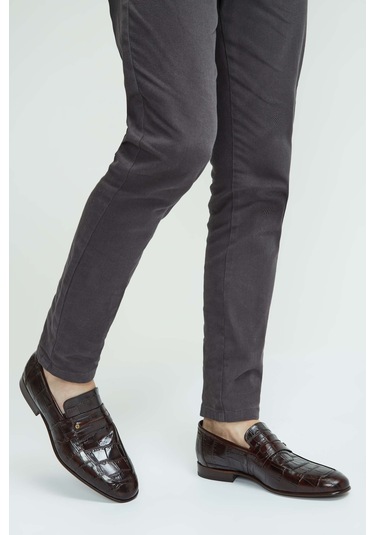 Tamer Tanca Erkek Hakiki Deri Kahverengi Makosen Ayakkabı 183 26201 Erk Ayk Y23 Kahve Kroko Kahverengi