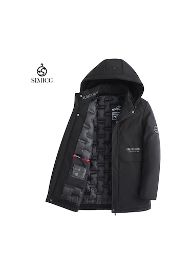 Erkekler İçin Kışlık Kalınlaştırılmış Sıcak Pamuklu Dolgulu Ceket, Günlük Çıkarılabilir Kapüşonlu Pamuklu Dolgulu Ceket Siyah