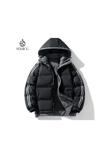 Kış Trendi Yeni Stil Kapşonlu Kalın Sıcak Soğuk Geçirmez Erkek Pamuklu Ceket Siyah