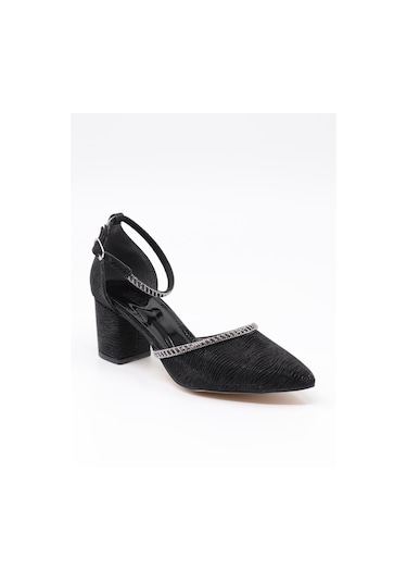 Nesilshoes Nesil Shoes Elva 45029 Siyah Simli Topuklu Kadın Ayakkabı