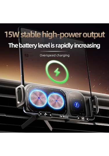 Geeroyoo Manyetik Kablosuz Araç Şarj Desteği, Otomatik Sıkma, Çift Bobinli Siyah