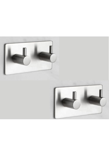 Deltahome Paslanmaz Çelik 2 Adet 2 Topuzlu Banyo Askısı Inox Metalik
