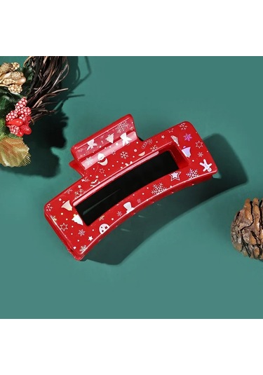 Muweordy Noel Saç Pençesi 8,5 Cm Kare Baskılı Kırmızı Yeşil Noel Yengeç Saç Tokası Kadınlar İçin Trend Pençe Tokaları Saç Aksesuarları Çok  Renkli
