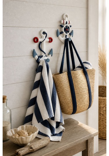 Baroqo Marin Temalı Dekoratif Duvar Askılığı - 2'li Set 16x22 Cm