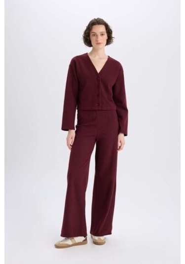 DeFacto 2'li Takım V Yaka Düğmeli Hırka Esnek Belli Geniş Paça Pantolon E9859AX24WNBR34