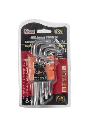 Qtools 9 Parça Çelik Kısa Alyan Takımı Tork Anahtarı Seti Yıldız