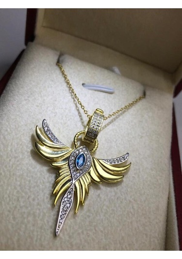 Zümrüdü Anka Kuşu Phoenix Aquamarin Taşlı Gümüş Kolye Işıklı Kutuda Sevgiliye Eşe Anneye Kolye