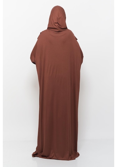 Pratik Tek Parça Pamuklu Yarasa Kollu Tak Çıkar Başörtülü Tesettür Namaz Elbisesi Çikolata Çok Renkli