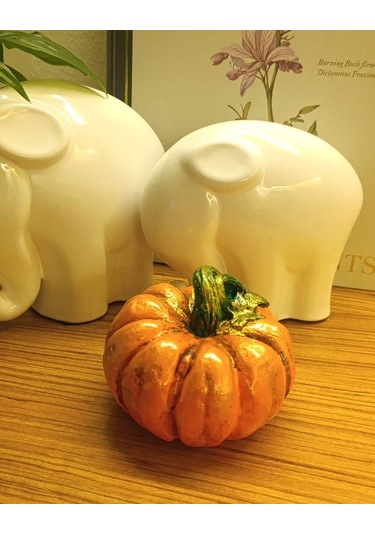 Büyük Boy El Boyaması Turuncu Kabak Biblo-dekoratif Ev Ürünü-rustik Hasat Kabak Figürü Turuncu