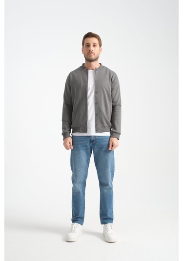 Shooter Sportswear Erkek Sweatshirt Düğmeli Ekru Standart Kalıp Haki