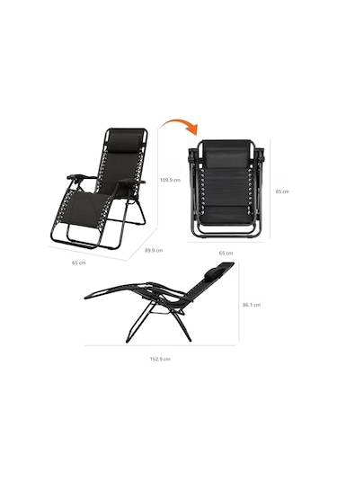 Siyah-sarı, Yatabilen, Ayarlanabilir Pozisyonlu, Katlanabilir Zero Gravity Şezlong, Kamp Sandalyesi Sarı - Siyah