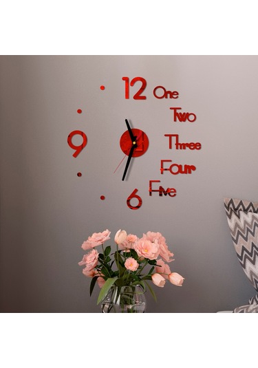 Monyee Kırmızı Akrilik 3d Sessiz Duvar Saati - Ev Ofis Dekorasyonu - Kolay Yüklenir Dıy Saat Çok Renkli