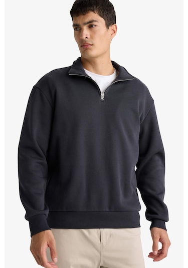 Defacto Regular Fit Dik Yaka Yarım Fermuarlı Basic Düz Sweatshirt X7405az25auar214 Antrasit Defacto Regular Fit Dik Yaka Yarım Fermuarlı Basic Düz Sweatshirt X7405az25auar214 Antrasit