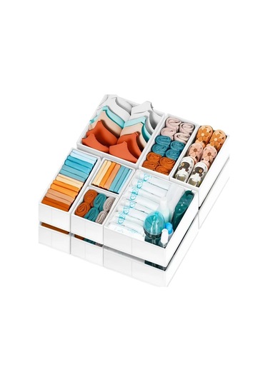 Tongdashop 6 Adet Katlanır Çekmeceli Düzenleyici - Çorap, İç Çamaşırı, Sütyen Saklama Bej