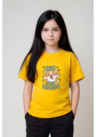 Just Stay Paw Baskılı Kız Çocuk Tişört Ve Eşofman Alt-üst Takım Sarı