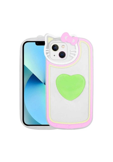 İphone Uyumlu 13 Uyumlu Kedi Figürlü Transparan Pop Soketli Csk Zore Ritmik Kılıf-yeşil