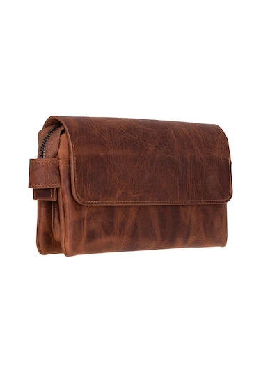 Prestige Hakiki Deri, El Yapımı, Telefon Bölmeli, Erkek El Çantası, Antik Kahve Kahverengi