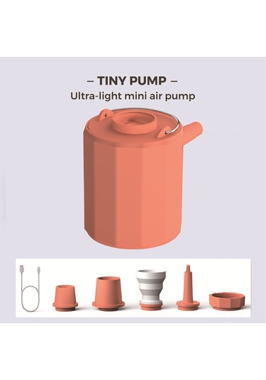 Yifomall Portatif Kablosuz Mini Hava Pompa, 5 Uçlu Ağızlı, Inflasyon-deflasyon-vakum, Led Işık, 1600mah Pil, Abs Malzeme, Turuncu 200l/dak Hızlı Akış