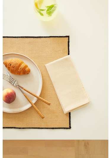 Home Wave 6'lı Siyah Dikiş Detaylı Jüt Amerikan Servis 45 X 35 Cm Bej