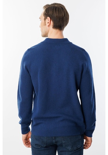 Erkek Polo Yaka Basic Yün Kazak İndigo İndigo