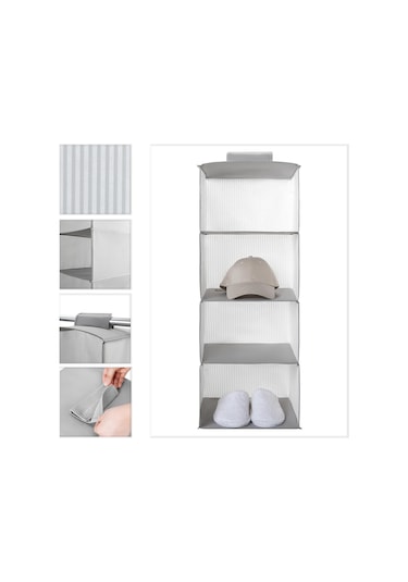 Alas 4 Katlı Dolap İçi Düzenleyici Raf - Çizgili Gri