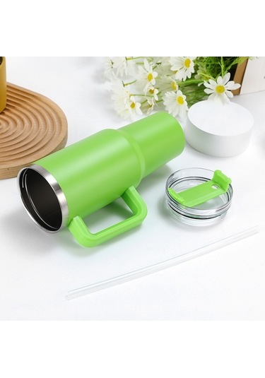 Novahub 40oz Araba Kupası Çift Katmanlı Vakumlu Bardak, Pipet Saplı Paslanmaz Çelik Termos Bardak Beyaz