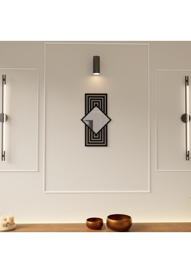 Dekoratif Minimal Ayna Pleksili Ahşap Duvar Süsü