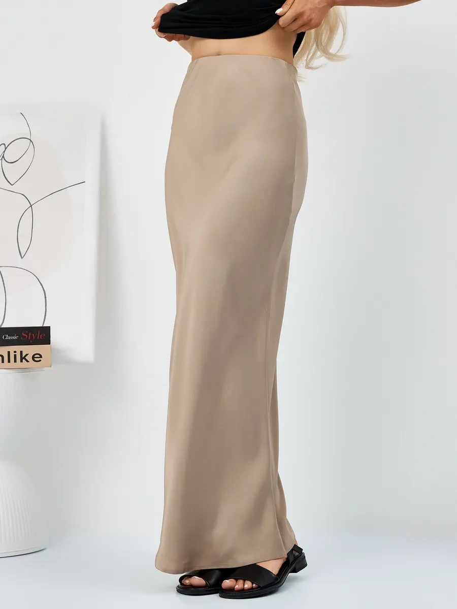 Cenzura Saten Maksi Etek 413342281 Bej