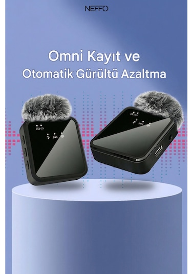 2 Mikrofonlu Kablosuz Yaka Mikrofonu Tüylü Rüzgar Önleyici 20 M Menzil İos Android Uyumlu