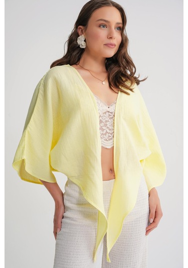 4723 Kadın Önü Bağlamalı Bolero Bluz Sarı Sari