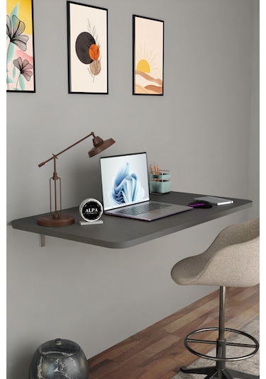 Katlanabilir Duvara Monte Masa - 50x90 Cm Ofis, Ev Çalışma Masası Antrasit