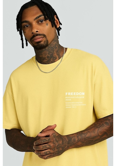Freedom Baskılı Unisex T-shirt Sari