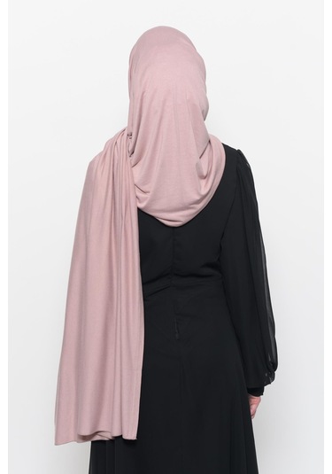 Hazır Pratik Geçmeli Lüks Düz Penye Şal Çapraz Hizalı Pudra