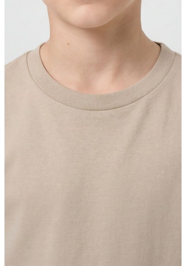 Bej O Yaka Standart Fit Basic Unisex Çocuk T-shirt - 11328 Bej