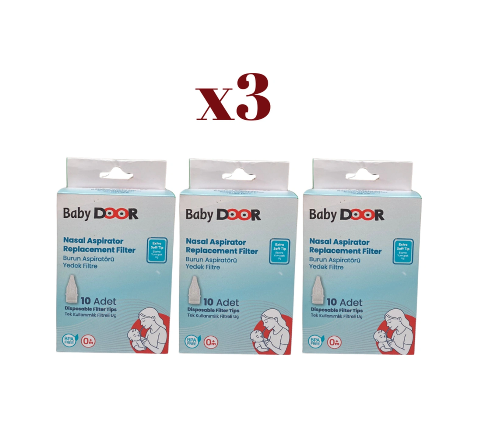 3'lü Paket Nasal Burun Aspiratöru Tek Kullanımlık Filtreli Yedek Uç 30 Adet 3pk 10