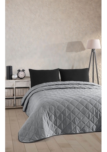 Siyah-gri Çift Kişilik Pike Çok Amaçlı Yatak Örtüsü Siyah - Gri