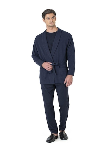 Pierre Cardin 5640 Erkek Triko Sabahlıklı 5'li Pijama Takım-lacivert Lacivert