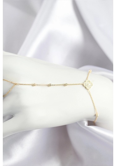 Pirinç Zirkon Taşlı Yonca Model Gold Renk Şahmeran - Tj-sn719 Çok Renkli