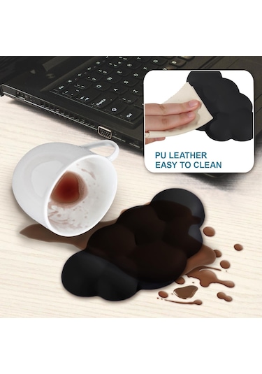 Hombey Ergonomik Klavye Bilek Destekçisi - Yavaş Geri Sayan Hafıza Pamuk - Siyah Bulut Desenli Bilek Yastığı + Klavye Matı