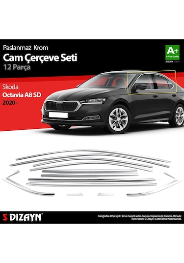 S-Dizayn  Skoda Octavia A8 Sedan Krom Cam Çerçevesi 12 Prç. 2020 Üzeri