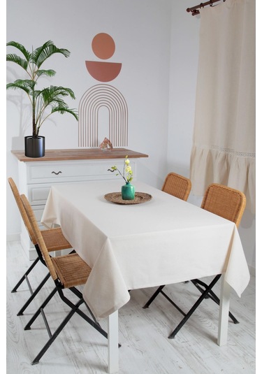 Naturel Masa Örtüsü Düz Pamuk Keten Otantik Krem